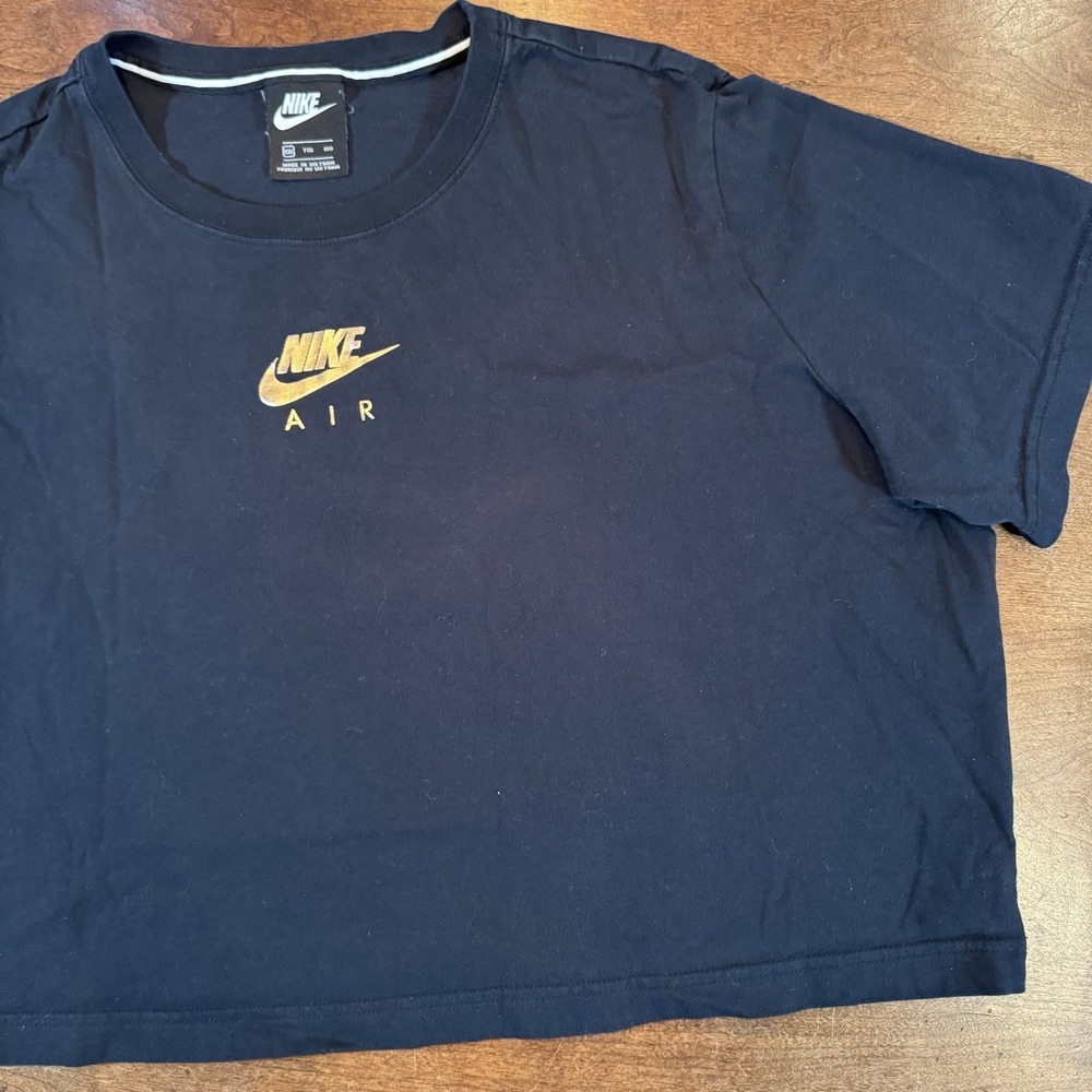 Nike T-Shirt Womens XXL Black Gold Nike Air Logo Short Sleeve Relaxed Fit Tee